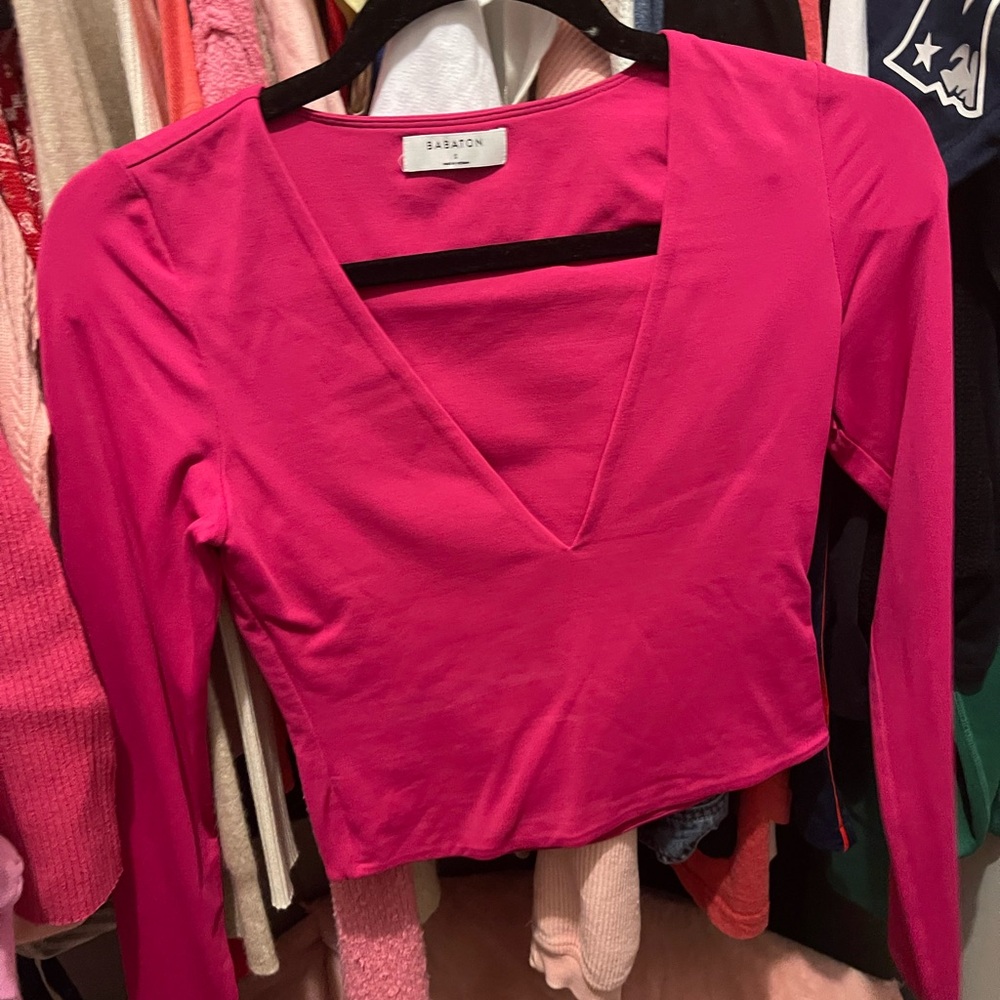 Aritzia Babaton  Hot Pink V-Neck Blouse